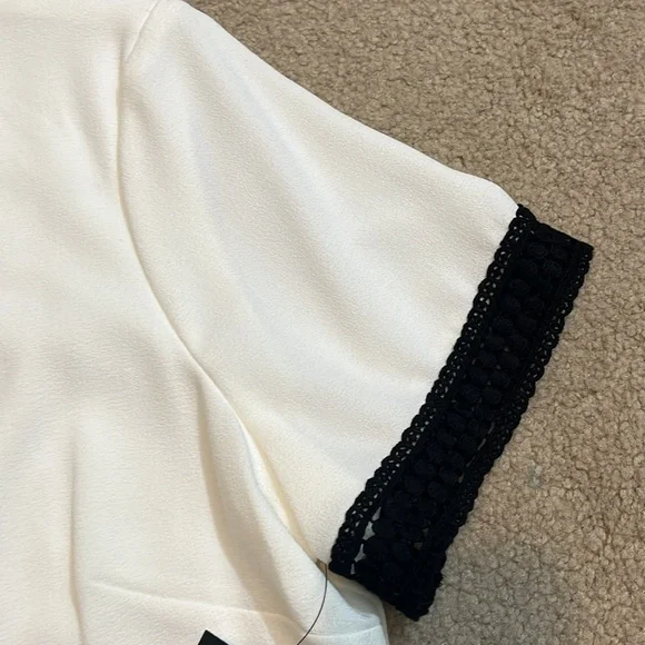 Nine West White Dress with Black Crochet Detail on Sleeves & Hem | Size 14 | NWT - Picture 12 of 15